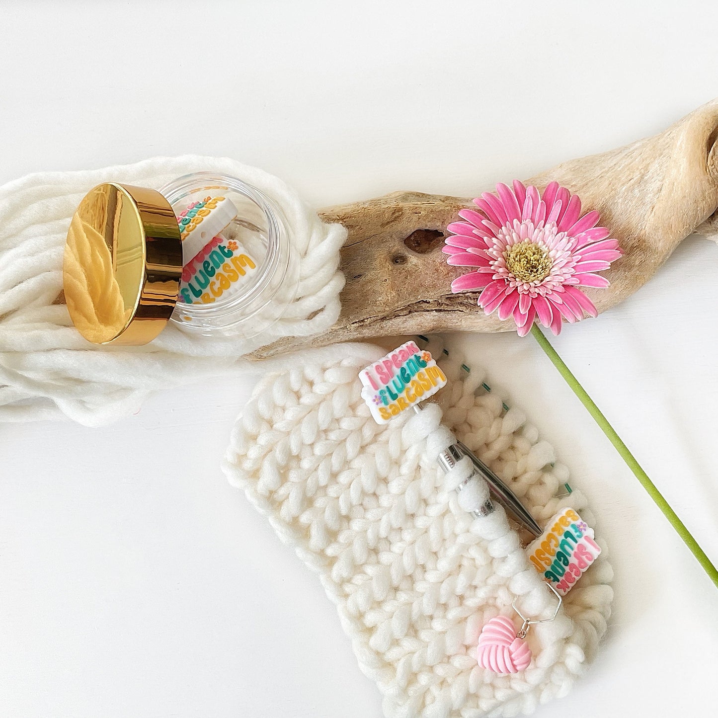 I SPEAK FLUENT SARCASM Stitch Stoppers, Multicolored Fun Pun 4 any time of the year, Fun gift for Knitters or crocheters, keep stitches safe