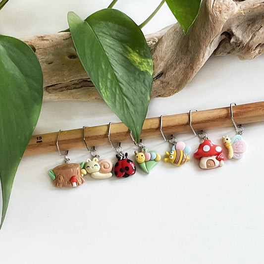 INTO THE FOREST Stitch Markers build your personal set of 1,3,5 or 7, choose your findings knit + crochet, 5 or 7 includes free elegant jar