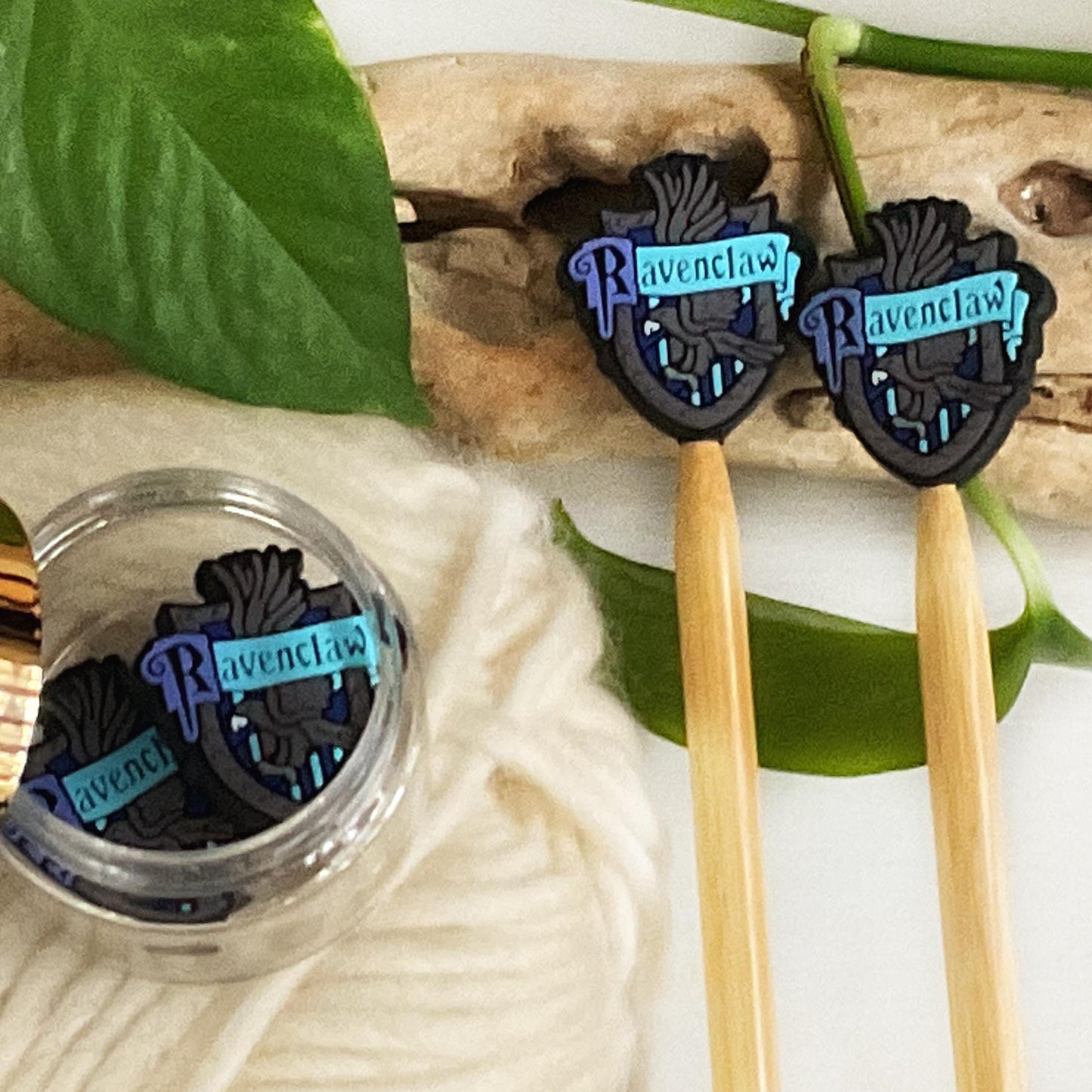 WIZARDING School HOUSE SHIELDS, Set of 2 Knitting Stitch Stoppers Crochet Hook buddies knitting needle point protectors